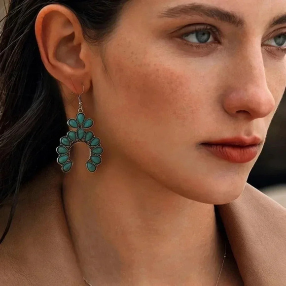 Bohemian Turquoise Stone Dangle Earrings - Picture 2 of 2